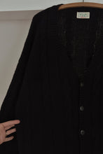 1980's BENETTON NAVY SHETLAND WOOL CABLE KNIT CARDIGAN | SIZE L/XL