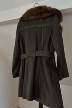 1960's CHOCOLATE LEATHER + FUR COLLAR WRAP JACKET COAT | SIZE S/M