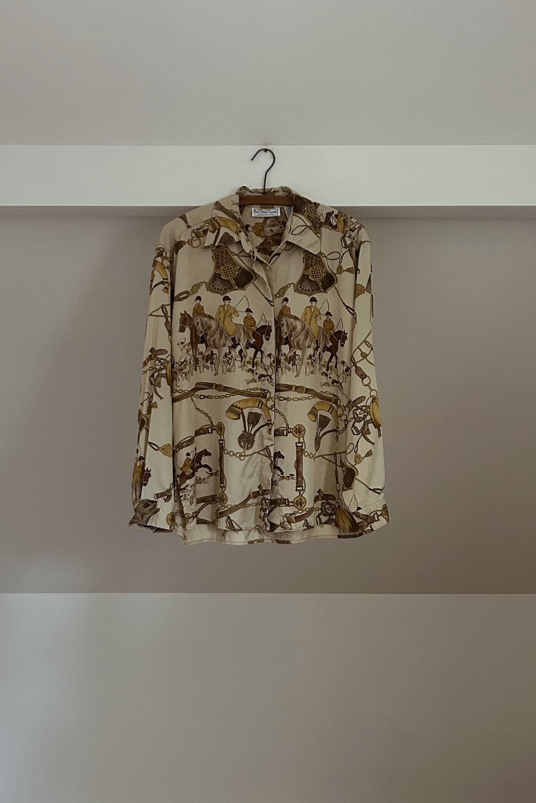 1980's LA CHINE EQUESTRIAN PRINT BUTTON BLOUSE | SIZE L