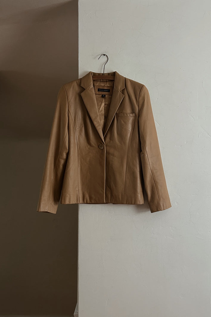 Y2K SOFT CAMEL LEATHER BLAZER | SIZE XS/S