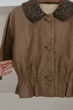 1950's SAMUEL ROBERT CAMEL LEATHER + TWEED PEPLUM JACKET | SIZE S/M