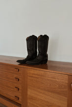 1990's JUSTIN BLACK LEATHER COWBOY BOOTS | SIZE 10