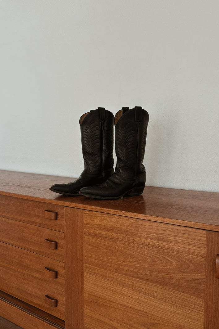 1990's JUSTIN BLACK LEATHER COWBOY BOOTS | SIZE 10