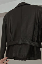 1990's EXPRESS BUTTERY BLACK LEATHER BELTED BIKER JACKET | SIZE S/M
