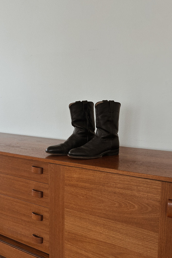 1980's JUSTIN BLACK PEBBLED LEATHER BOOTS | SIZE 9.5