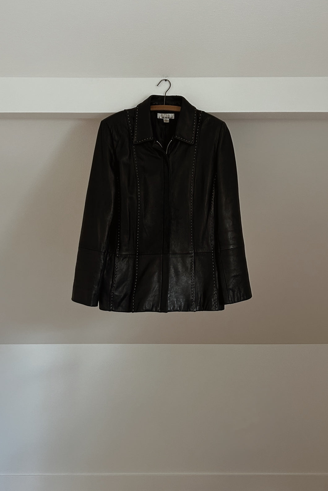 1990's BLACK CONTRAST STITCH BUTTERY LEATHER JACKET | SIZE M/L