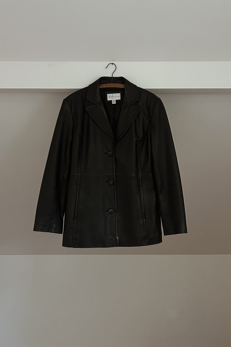 1990's / Y2K CLASSIC BLACK LEATHER JACKET | SIZE M