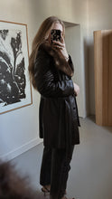 1960's CHOCOLATE LEATHER + FUR COLLAR WRAP JACKET COAT | SIZE S/M