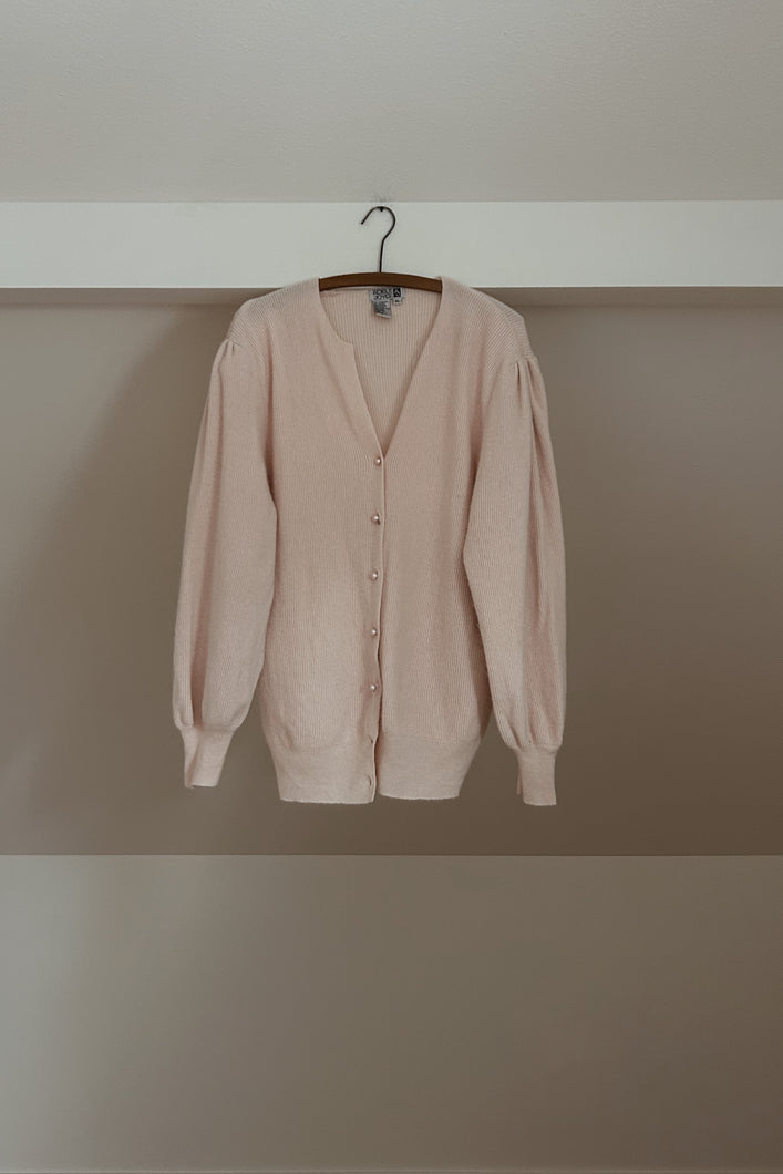 1980's BLUSH LAMBSWOOL + ANGORA CARDIGAN | SIZE L/XL