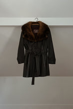 1960's CHOCOLATE LEATHER + FUR COLLAR WRAP JACKET COAT | SIZE S/M