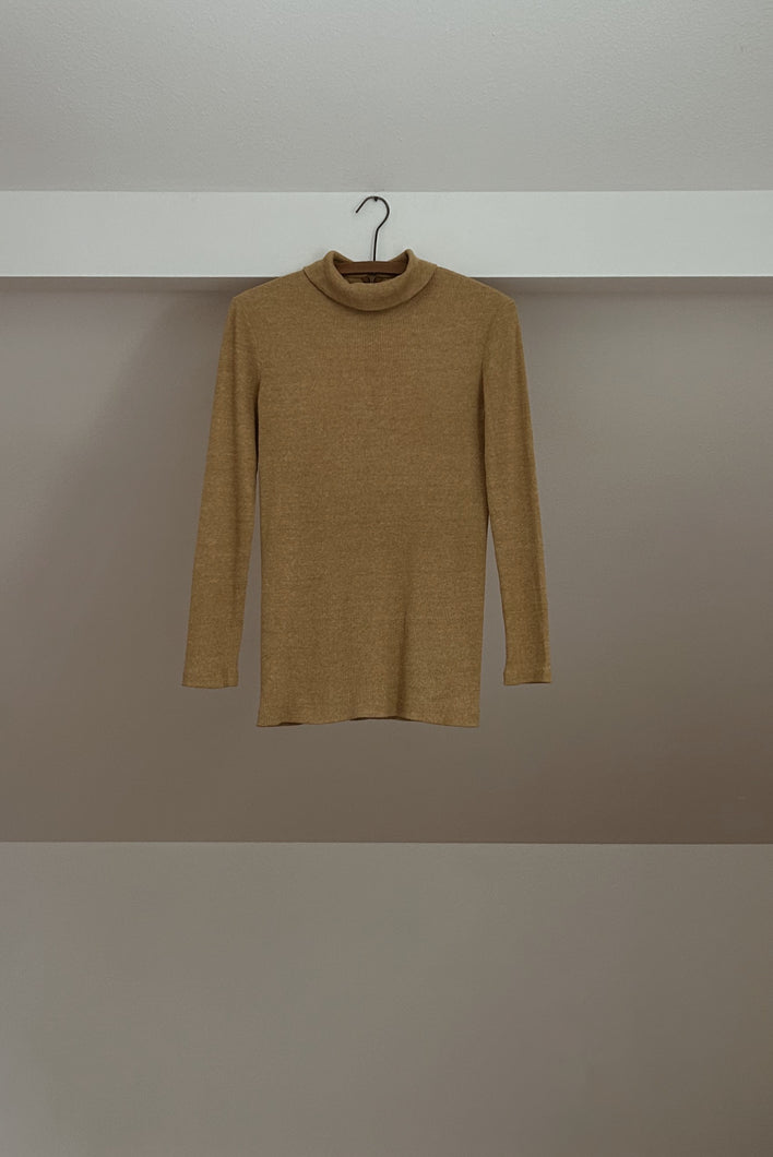 1970's CAMEL RIB KNIT SINGLE STITCH TURTLENECK | SIZE M