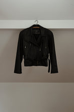 1990's EXPRESS BUTTERY BLACK LEATHER BELTED BIKER JACKET | SIZE S/M