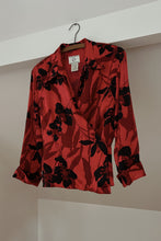 Y2K PURE SILK RED FLORAL WRAP BLOUSE | SIZE M/L