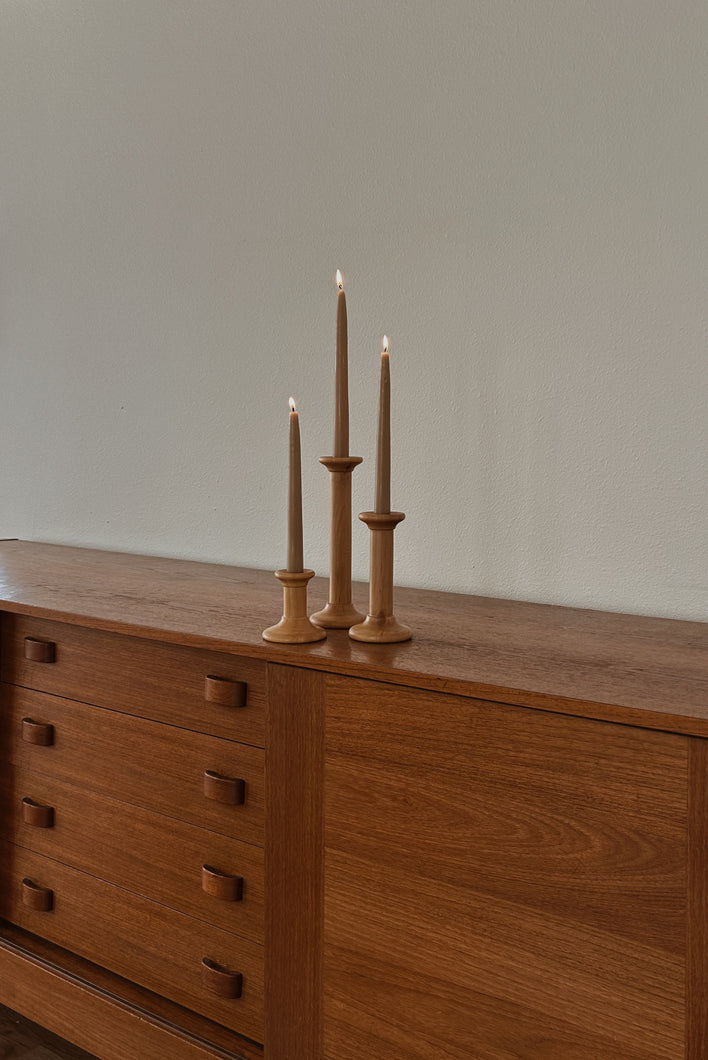 MID CENTURY MACO ITALIAN BEECH CANDLE HOLDERS