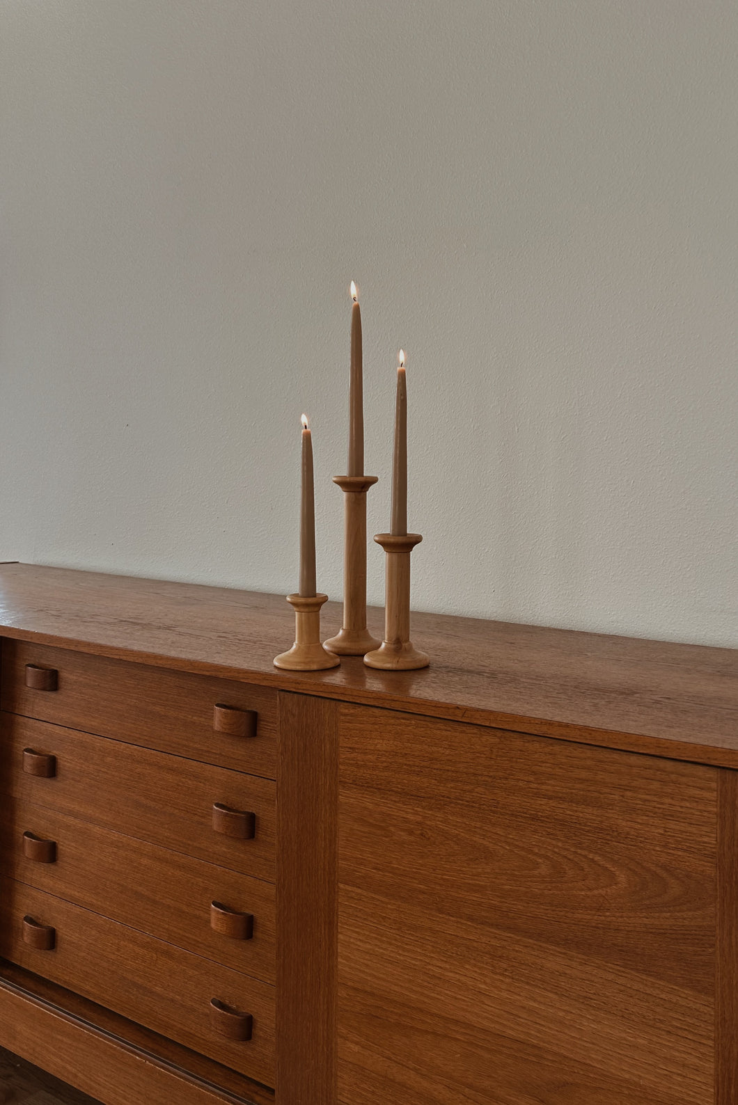 MID CENTURY MACO ITALIAN BEECH CANDLE HOLDERS