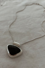 1980's CHUNKY STERLING + ONYX MODERNIST PENDANT ON STERLING CUBE CHAIN