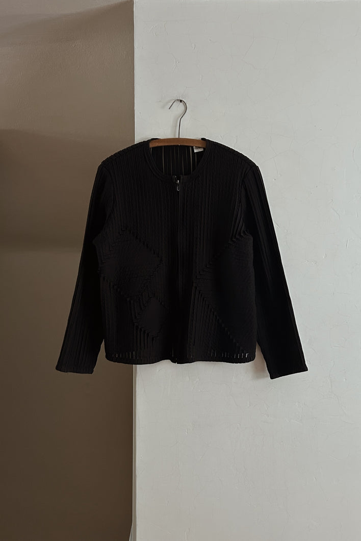 1990's BLACK ABSTRACT PLEATED COTTON JACKET | SIZE S/M