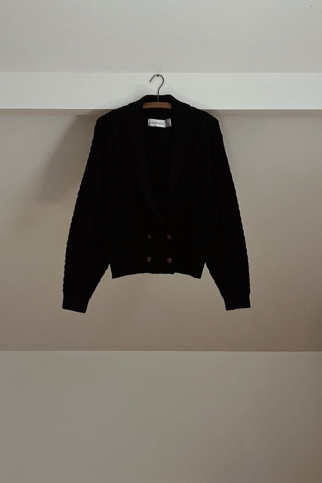 1980's PURE WOOL BLACK CABLE KNIT CARDIGAN | SIZE M