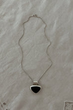 1980's CHUNKY STERLING + ONYX MODERNIST PENDANT ON STERLING CUBE CHAIN