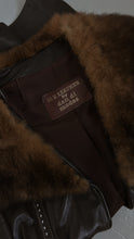 1960's CHOCOLATE LEATHER + FUR COLLAR WRAP JACKET COAT | SIZE S/M