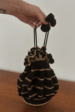 1950's BLACK + GOLD CROCHET DRAWSTRING BUCKET BAG