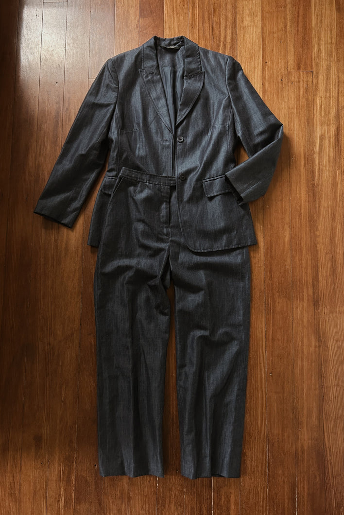 1990's NAVY LINEN + WOOL SUIT | SIZE 27