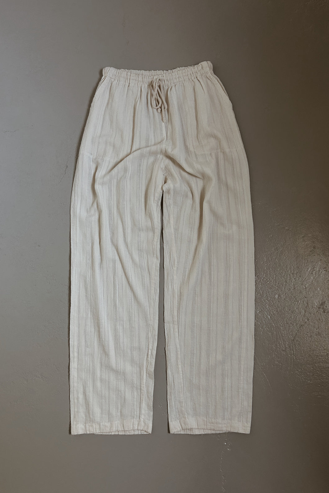 1990's COTTON GAUZE GRECIAN STRIPE LOUNGE TROUSERS | SIZE M