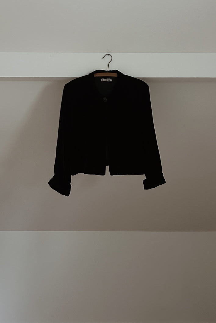 1990's BLACK VELVET CROPPED EVENING JACKET | SIZE S/M