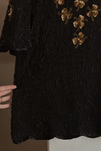 1990's BLACK + GOLD BEADED SILK BLOUSE