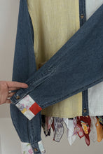1990's TAYLOR G. PATCHWORK DENIM + LINEN KERCHIEF JACKET | SIZE L