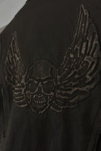 1990's DARK CHOCOLATE SKULL EMBOSSED HERITAGE LEATHER BIKER JACKET | SIZE L