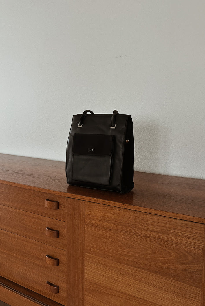 1990's MINIMAL BLACK LEATHER + VINYL TOTE BAG