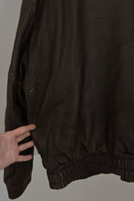 1990's CHOCOLATE PEBBLED LEATHER BOMBER | SIZE L