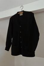 1950's PURE WOOL BLACK RUGBY KNIT CARDIGAN | SIZE S