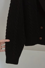 1980's PURE WOOL BLACK CABLE KNIT CARDIGAN | SIZE M