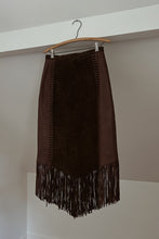 1990's CHOCOLATE SUEDE FRINGE SKIRT | SIZE S/M