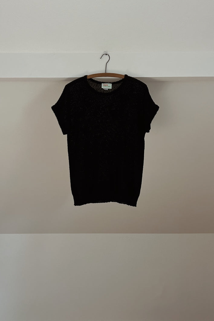 1970's BLACK GRACE THOMPSON EMBROIDERED KNIT TOP | SIZE M