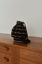1950's BLACK + GOLD CROCHET DRAWSTRING BUCKET BAG