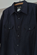1980's WRANGLER NAVY SATIN STRIPE WESTERN SHIRT | SIZE XL