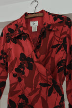 Y2K PURE SILK RED FLORAL WRAP BLOUSE | SIZE M/L