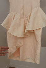 1980's BLUSH LINEN SMOCKED PEPLUM DRESS | SIZE S