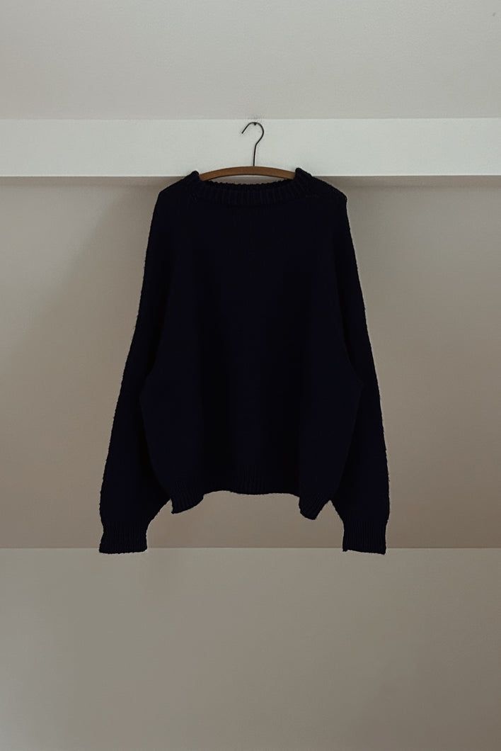1980's NAVY HAND KNIT MOCK NECK JUMPER | SIZE 2XL