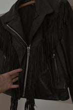 1980's BLACK FRINGE LEATHER CROPPED BIKER JACKET | SIZE M