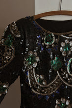 1990's BLACK + JEWEL TONE BEADED SILK BLOUSE