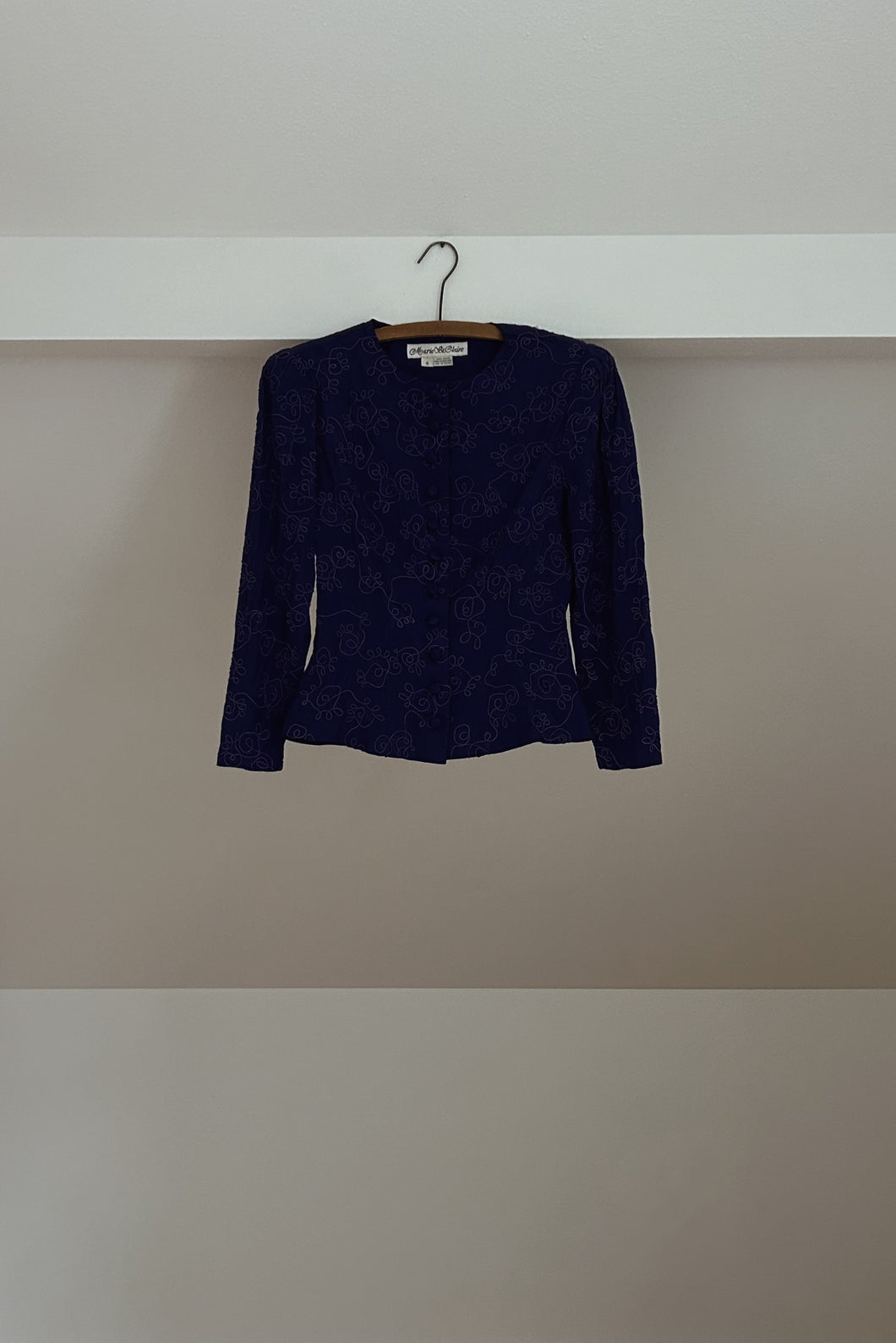 1980's ROYAL EMBROIDERED PEPLUM BLOUSE | SIZE XS/S