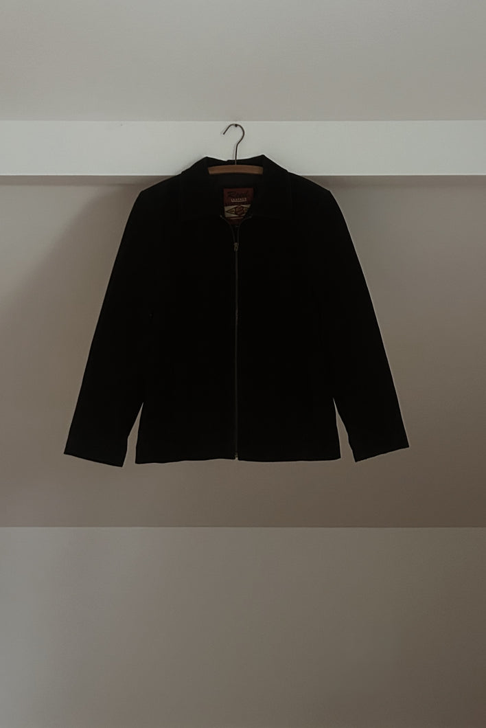 Y2K BLACK SUEDE ZIP JACKET | SIZE M