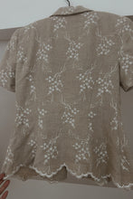 1990's EMBROIDERED LINEN FROG CLOSURE PEPLUM JACKET | SIZE XS/S
