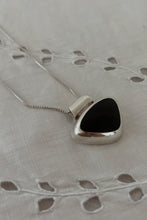 1980's CHUNKY STERLING + ONYX MODERNIST PENDANT ON STERLING CUBE CHAIN