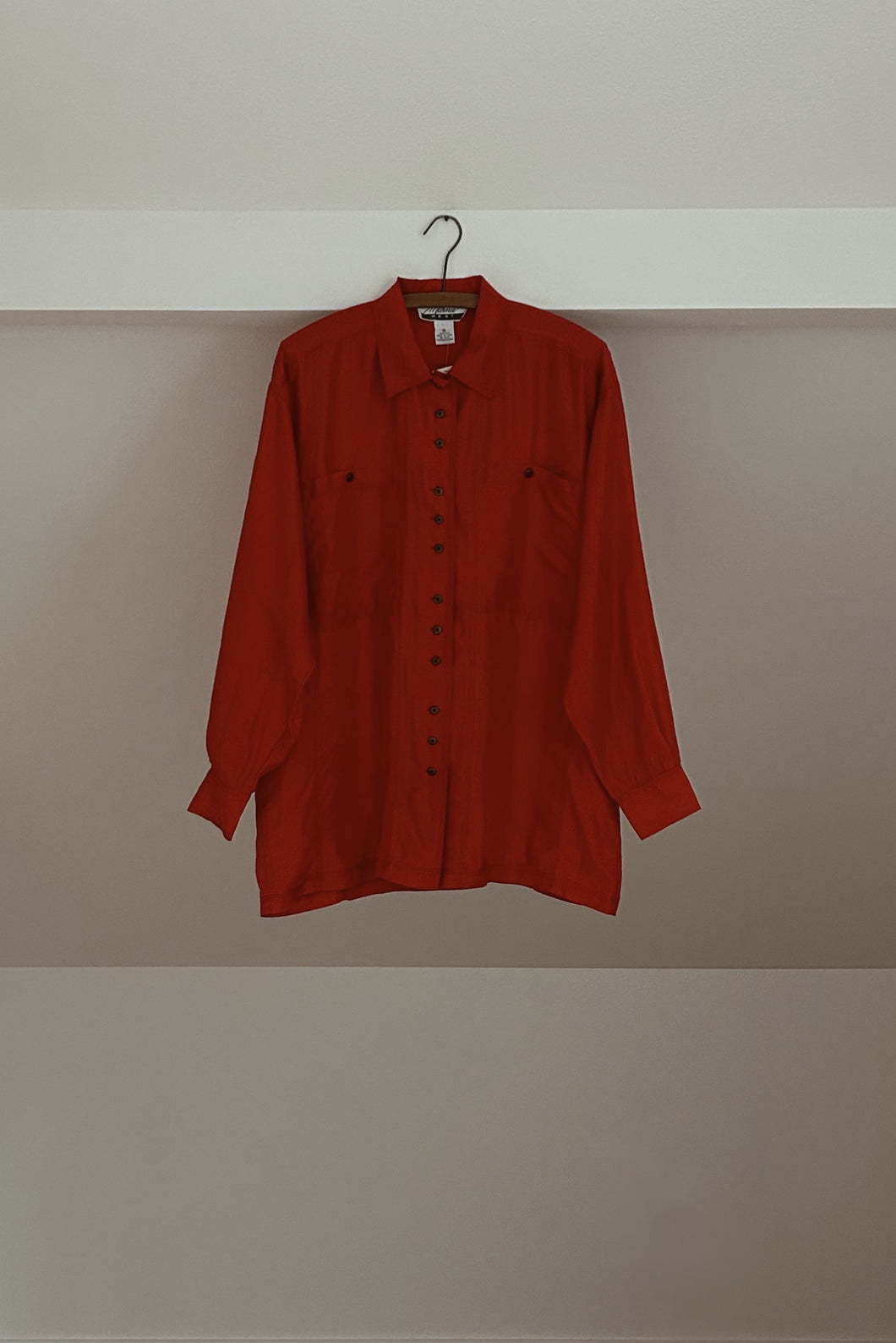 1990's PURE SILK CHERRY BUTTON BLOUSE | SIZE M
