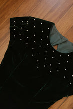 1990's EMERALD VELVET + PEARL DRESS | SIZE S